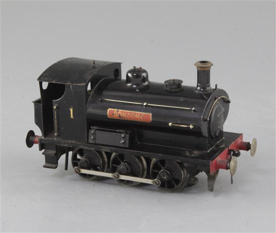 A Bonds 0-6-0 O gauge Bonzone saddle tank No.1 industrial locomotive, black livery, 3 rail, 15cm